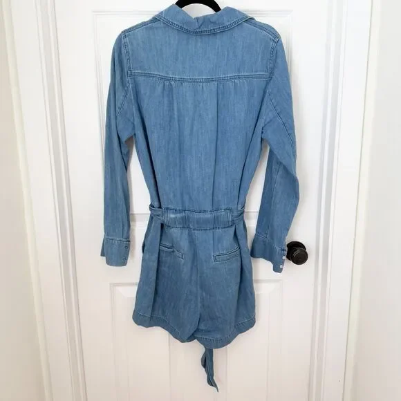 Women Veronica Beard Keenan Utility Chambray Romper in Denim Blue Size Medium - Picture 4 of 8